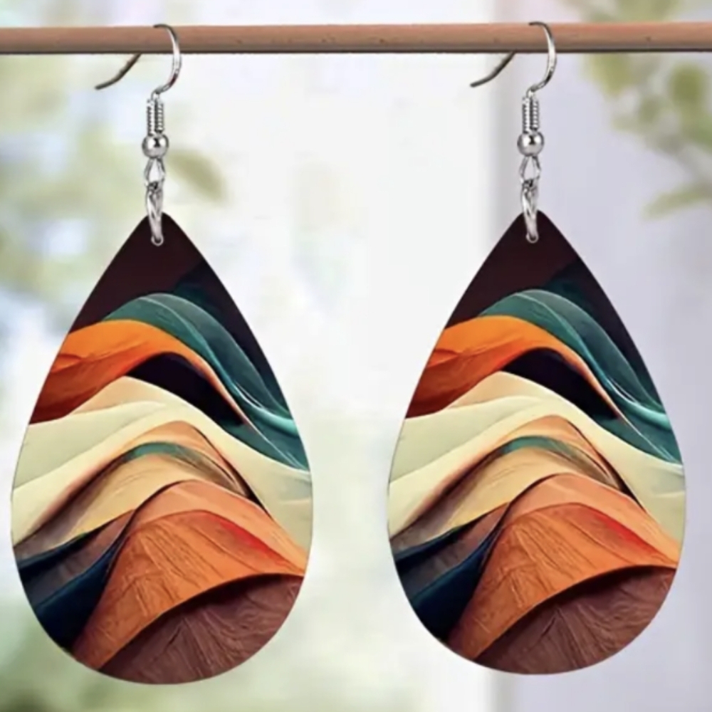 Brand New Abstract Painting Colorful Mountain Peak Pattern Acrylic Drop Earrings